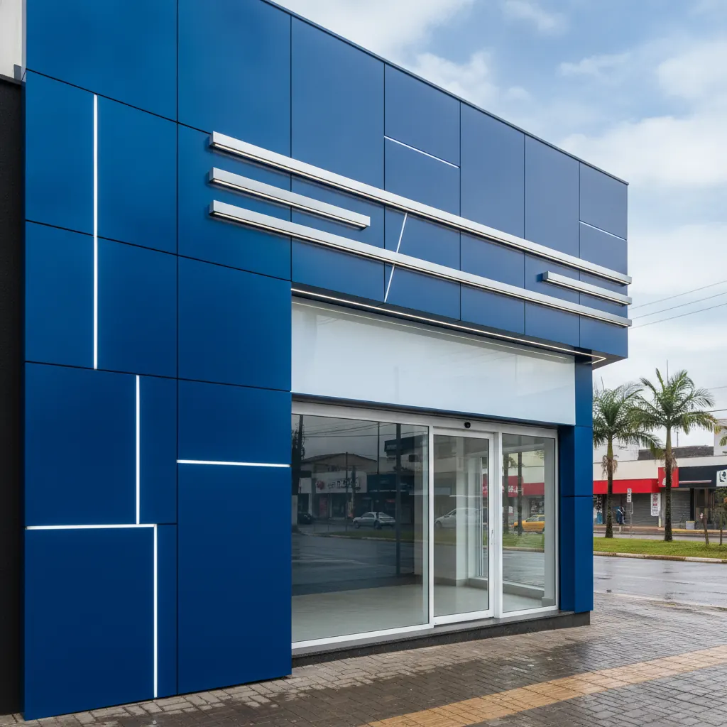Fachada em ACM Azul para Estabelecimento Comercial em Goiânia