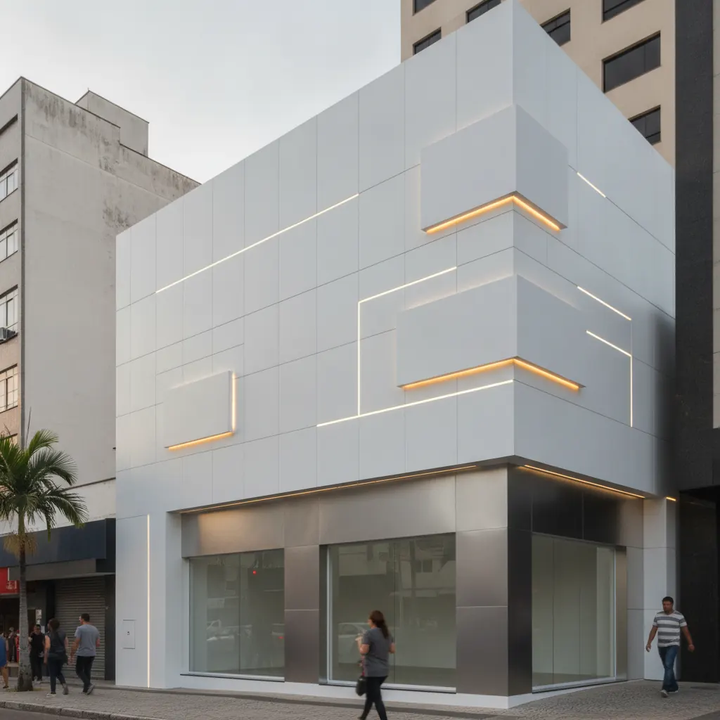 Fachada em ACM Branco para Comércio em Goiânia