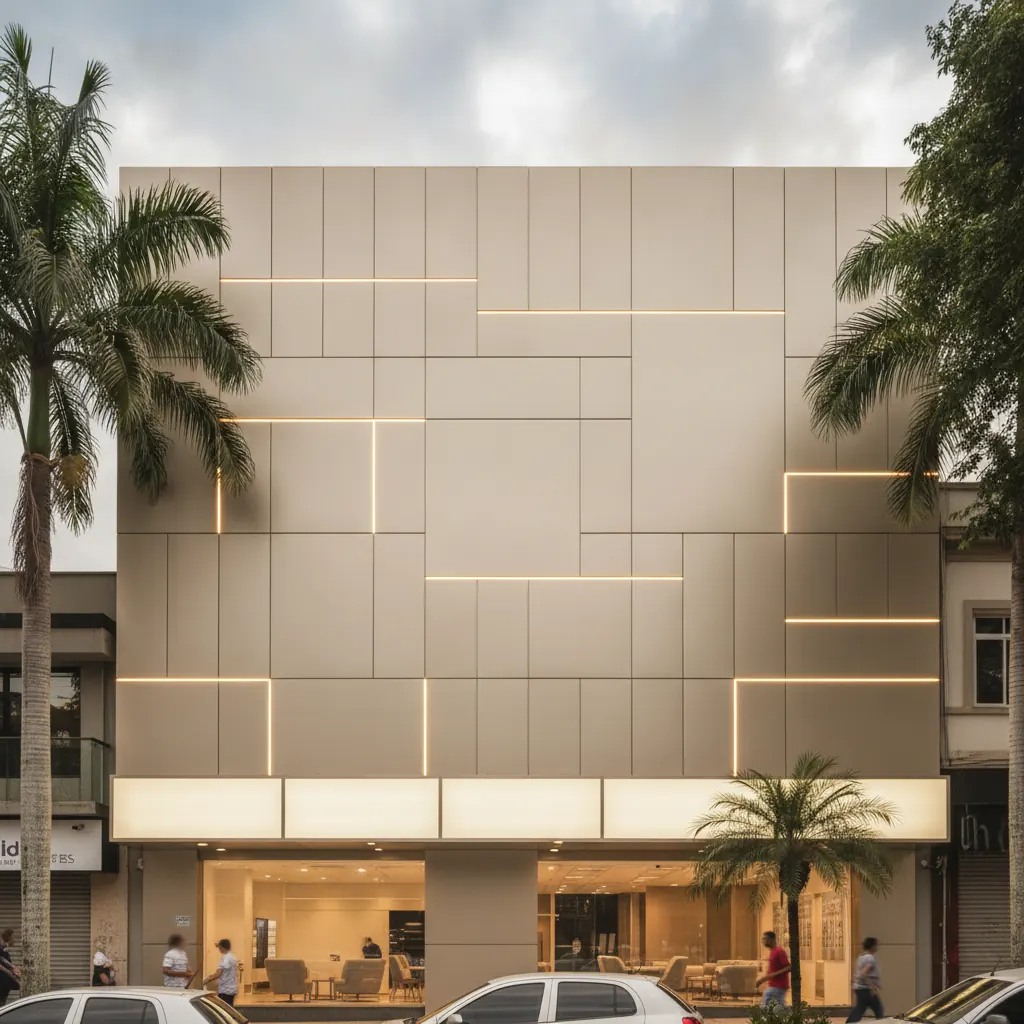 Fachada em ACM Champagne para Comércio em Goiânia