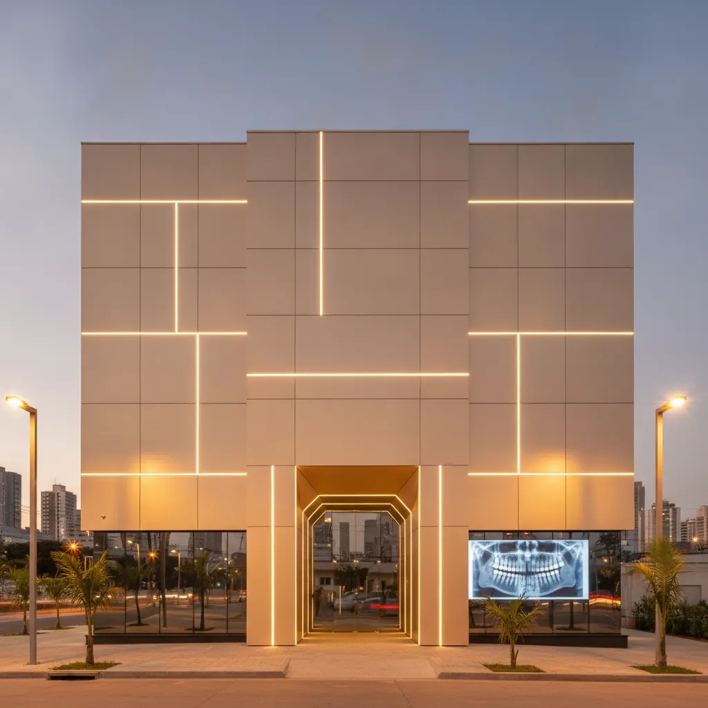 Fachada em ACM Champagne para Comércio em Goiânia