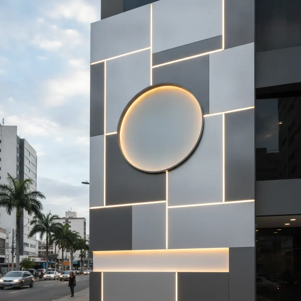 Fachada em ACM com Logo Iluminada para Empresa em Goiânia