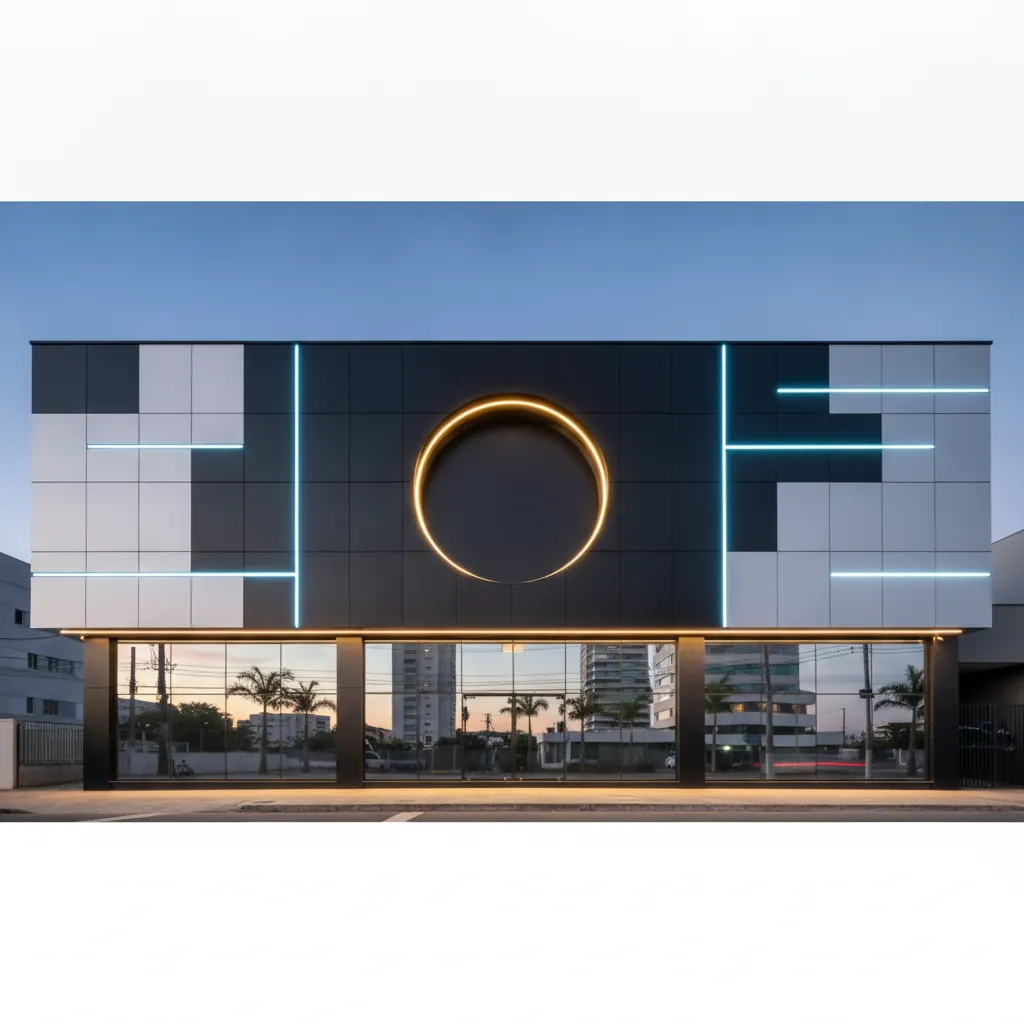 Fachada em ACM com Logo Iluminada para Empresa em Goiânia