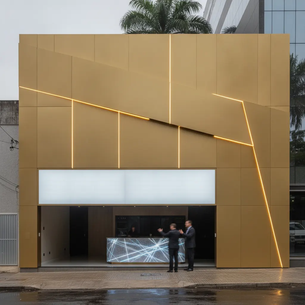 Fachada em ACM Dourado para Comércio em Goiânia