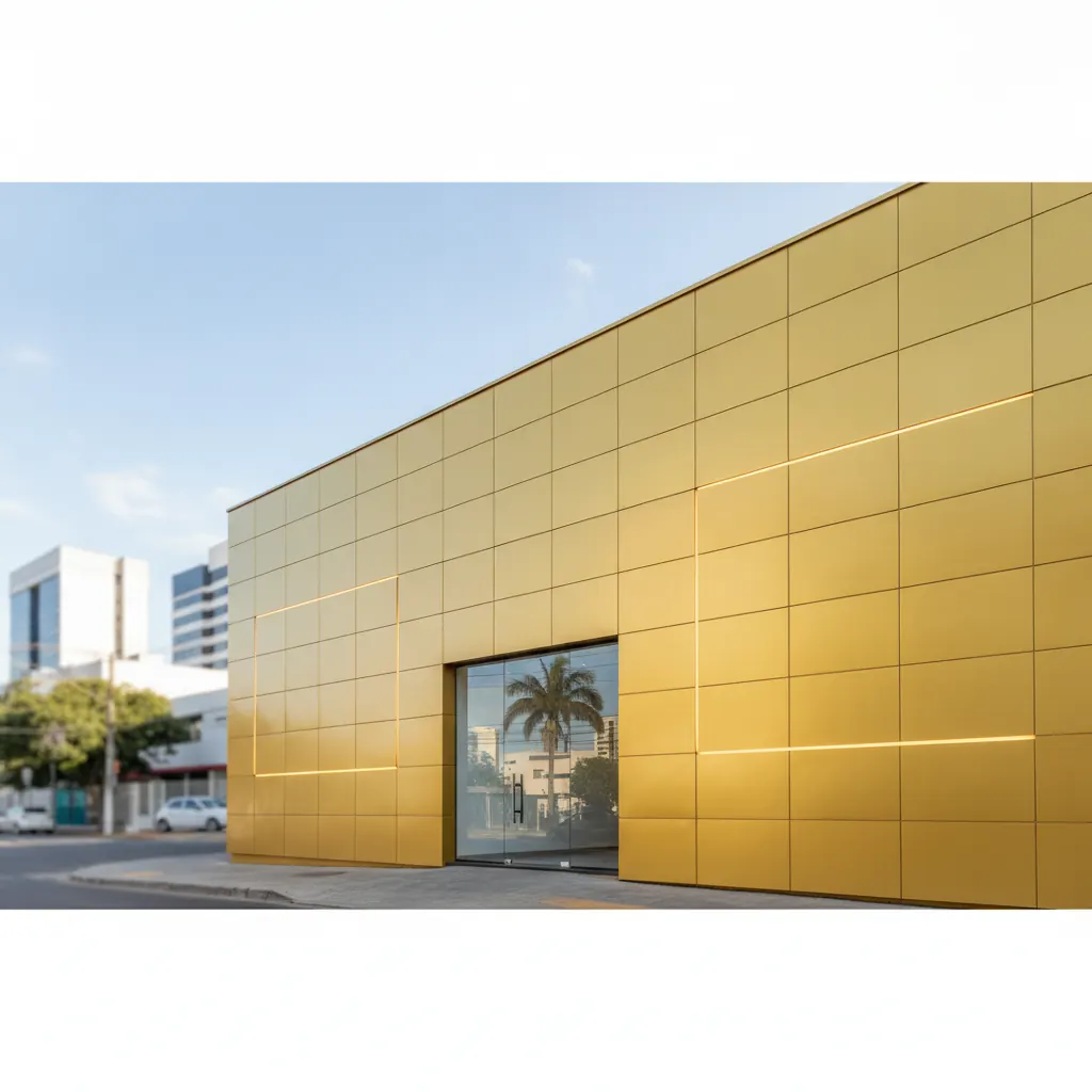 Fachada em ACM Dourado para Comércio em Goiânia