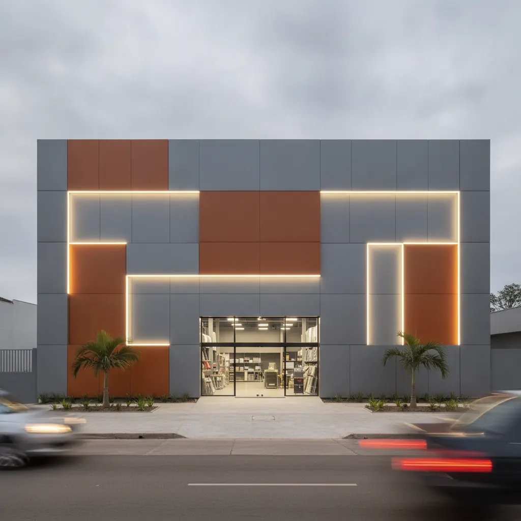 Fachada em ACM para Loja de Material de Construção em Goiânia