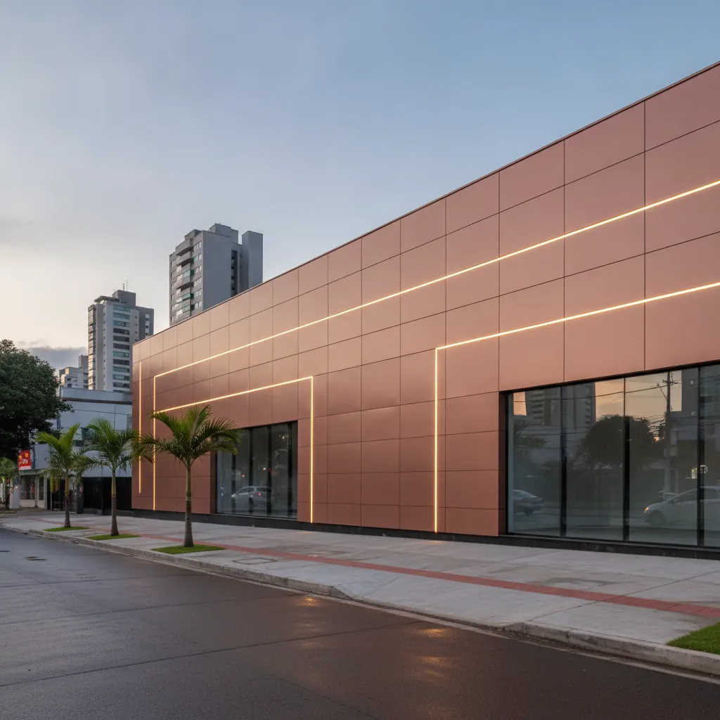 Fachada em ACM Rose Gold para Comércio em Goiânia