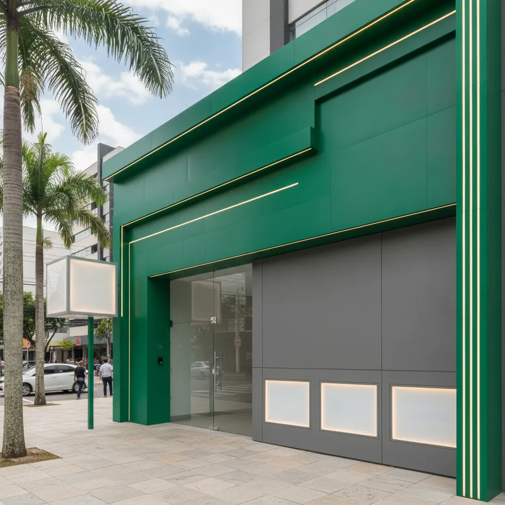 Fachada em ACM Verde para Comércio em Goiânia