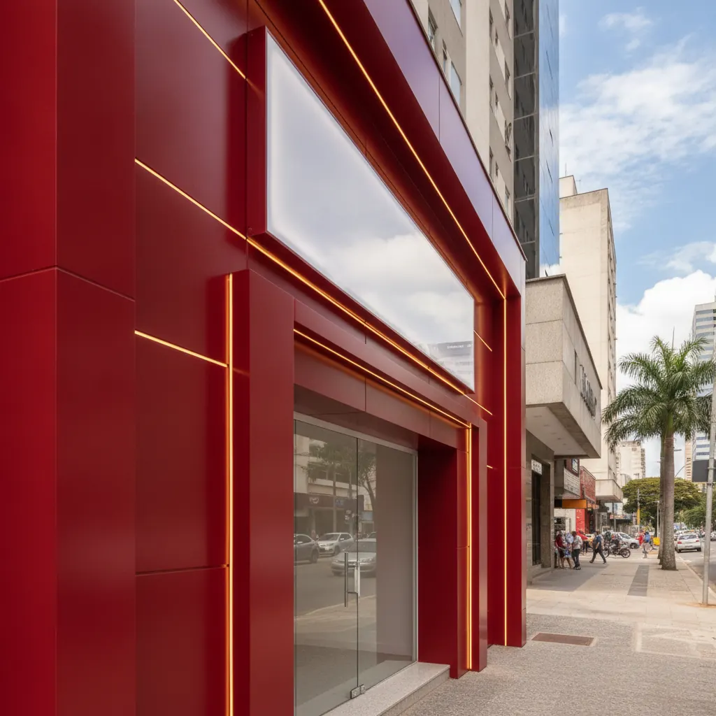 Fachada em ACM Vermelho para Comércio em Goiânia
