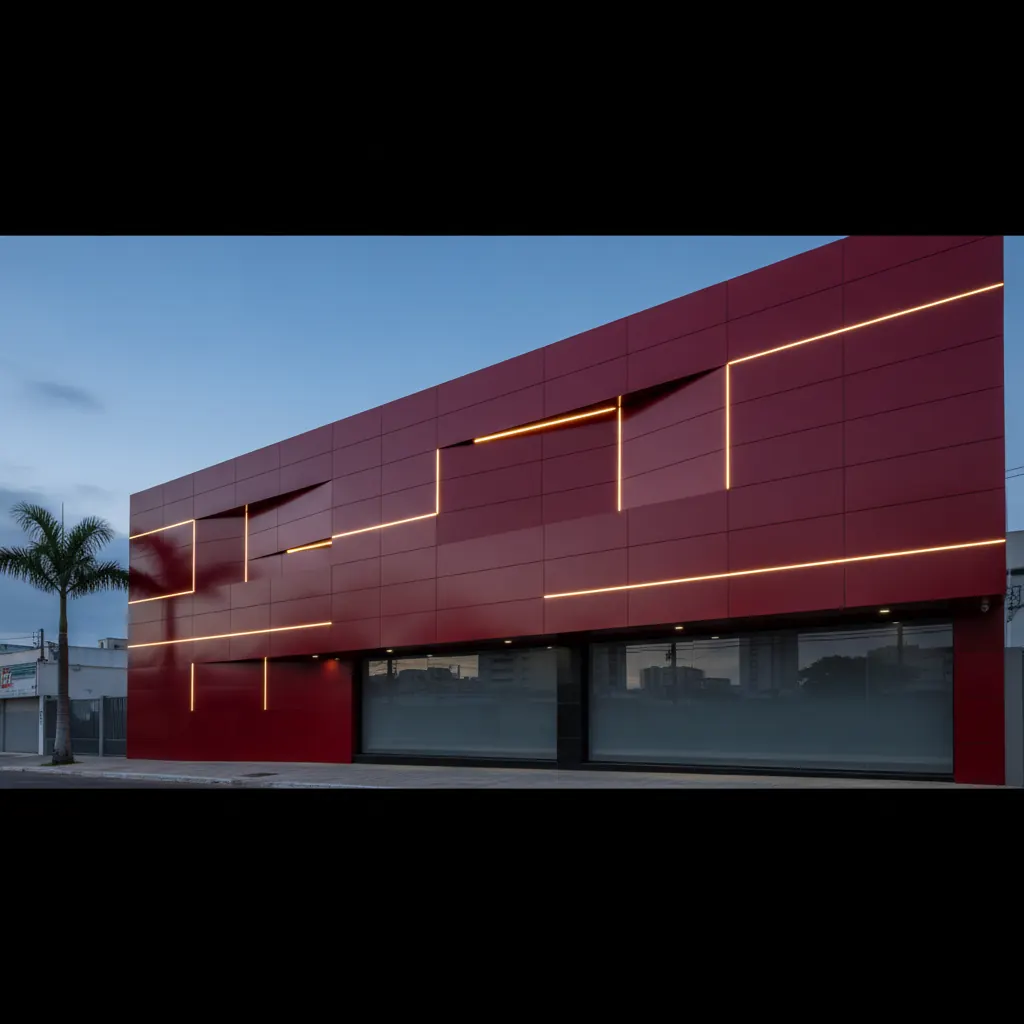 Fachada em ACM Vermelho para Comércio em Goiânia